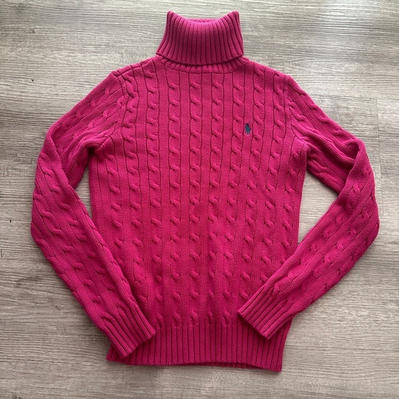 Vintage Lauren ralph Lauren Pink Cable Knit Turtleneck Sweater Sz S - Picture 1 of 3